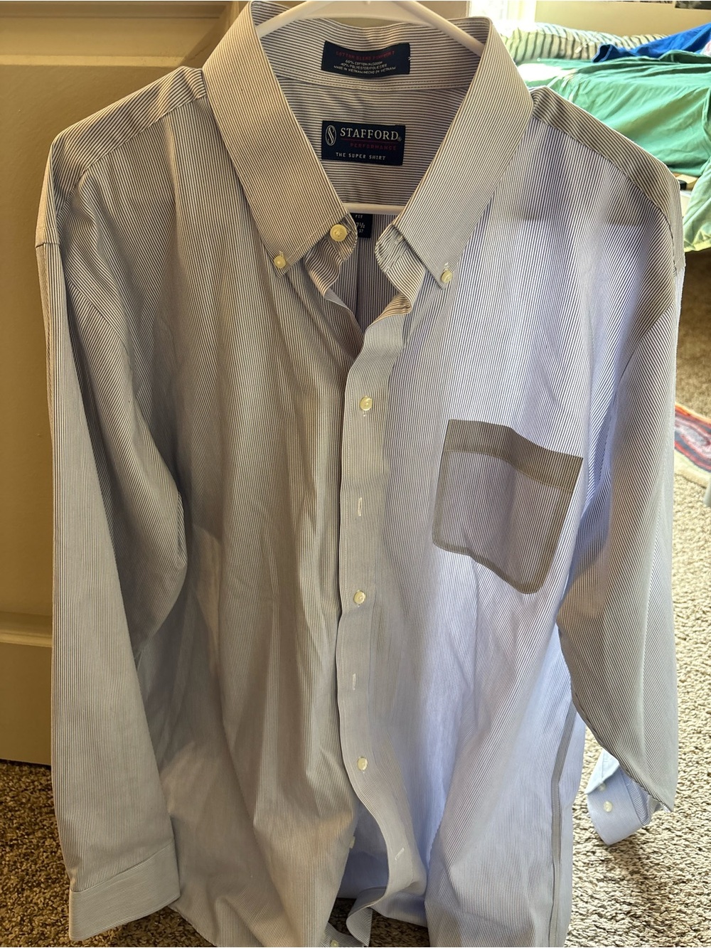 Stafford Light Blue Pinstripe Button-Down Dress Shirt